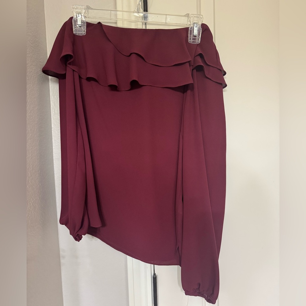 Maette Burgundy One Shoulder Blouse
